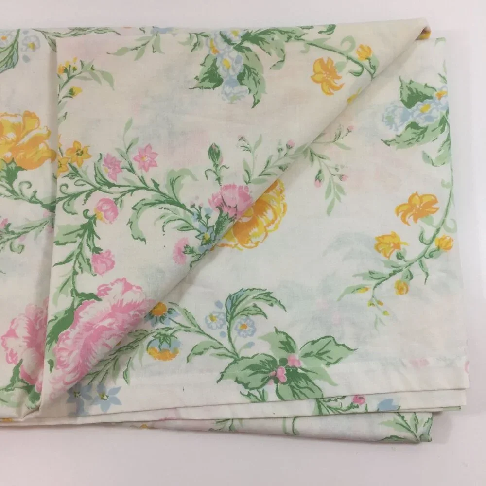Vintage 1970s Sears Roebuck And Co Floral Perma-Prest Muslin Twin Flat Bed Sheet